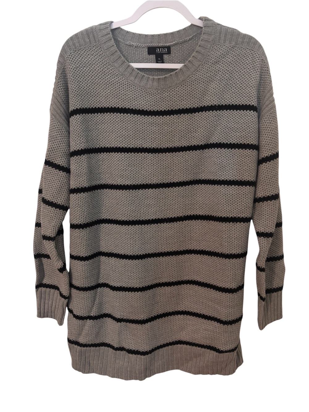 a.n.a Gray Striped Crewneck Knit Sweater XL